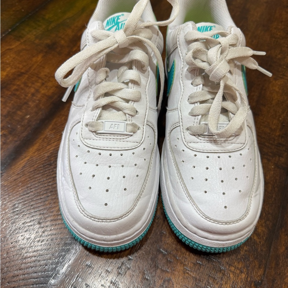 Nike Air Force One Kids White and Teal Sneakers